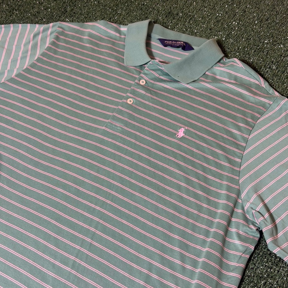 Polo Golf Ralph Lauren Mens XL Pima Cotton Striped Polo Shirt Green Pink 0577
